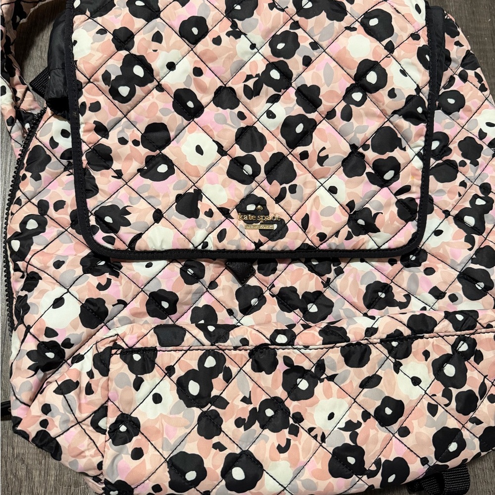Kate Spade Black and Pink Floral Quilted Backpack
